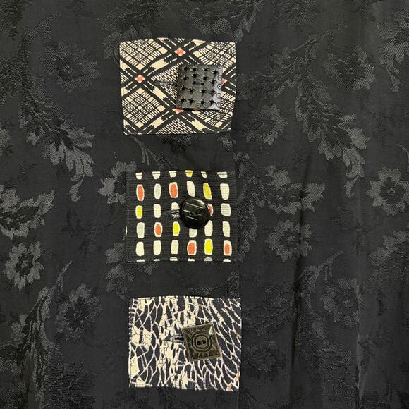 Vtg Yasuko Tunic Top Black M/L Womens Long Sleeve Jacquard Floral Artsy Button - Picture 6 of 10